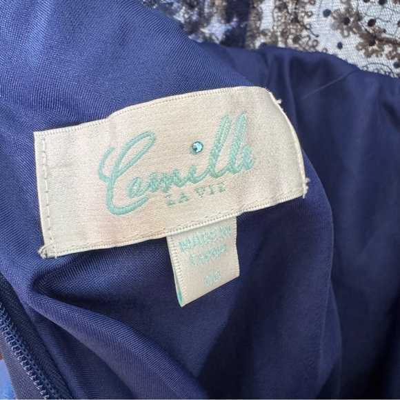 Camille La Vie Embroidered Sequin Formal Prom Pageant Mini Dress Blue Size 00 - Picture 13 of 15